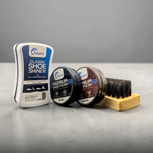 Classic Shoe Shine Sponge - Dual Sided - NEUTRAL + Premium Shoe Polish - BLACK + Premium Shoe Polish - BROWN + Hair Shoe Brush