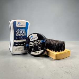 Classic Shoe Shine Sponge - Dual Sided - NEUTRAL + Premium Shoe Polish - BLACK + Hair Shoe Brush
